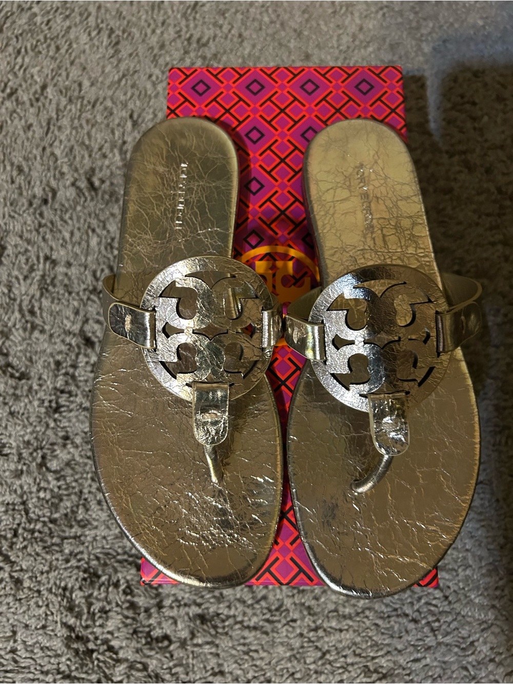 Tory Burch Gold Metallic Logo Thong Sandals